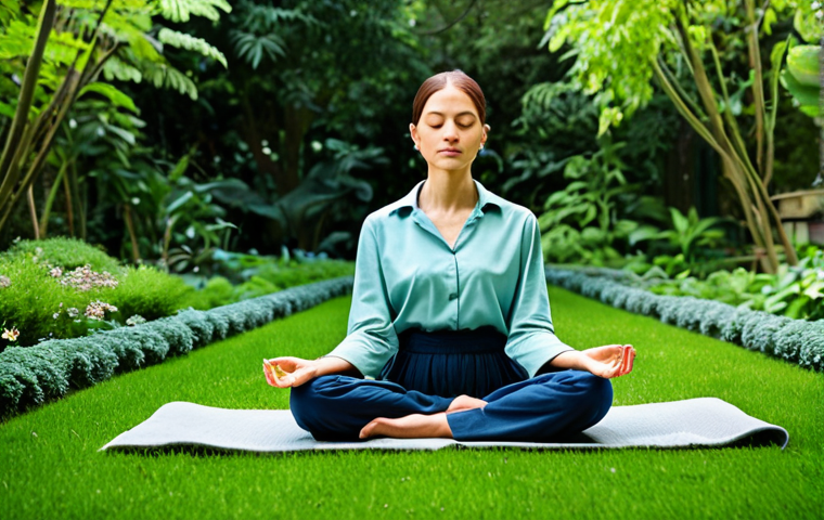 **

"A serene woman meditating in a lush green garden, fully clothed in modest, comfortable attire, safe for work, appropriate content, perfect anatomy, natural proportions, professional photography, mindful expression, family-friendly setting, daytime, well-formed hands, proper finger count, natural pose, professional."

**