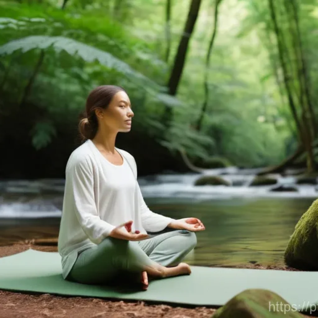 자연 속에서 명상하기 위한 준비물 - **Prompt:** A serene, tranquil natural sanctuary for meditation. A person, appearing to be around 25...