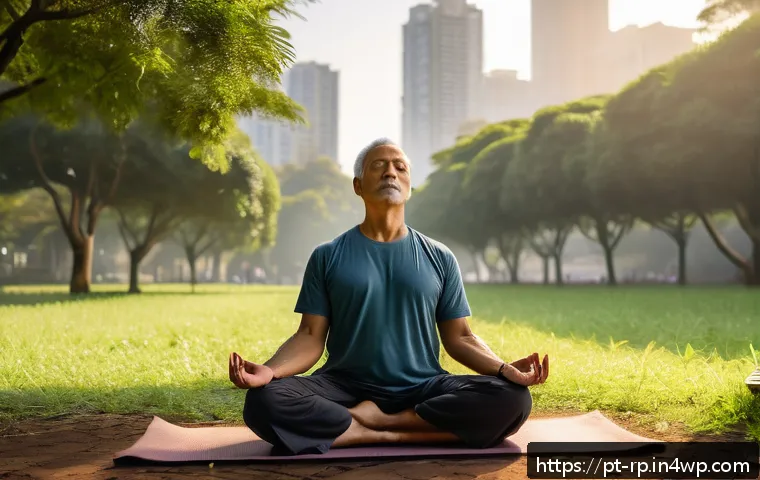 자연 명상 후의 변화 기록하기 - A serene urban park scene near São Paulo during early morning light, featuring a middle-aged person ...