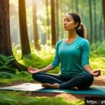 Home 21 철저한 장소 조사로 자연 명상 효과 극대화하기 - A serene forest meditation scene during early morning with soft, filtered sunlight streaming through...